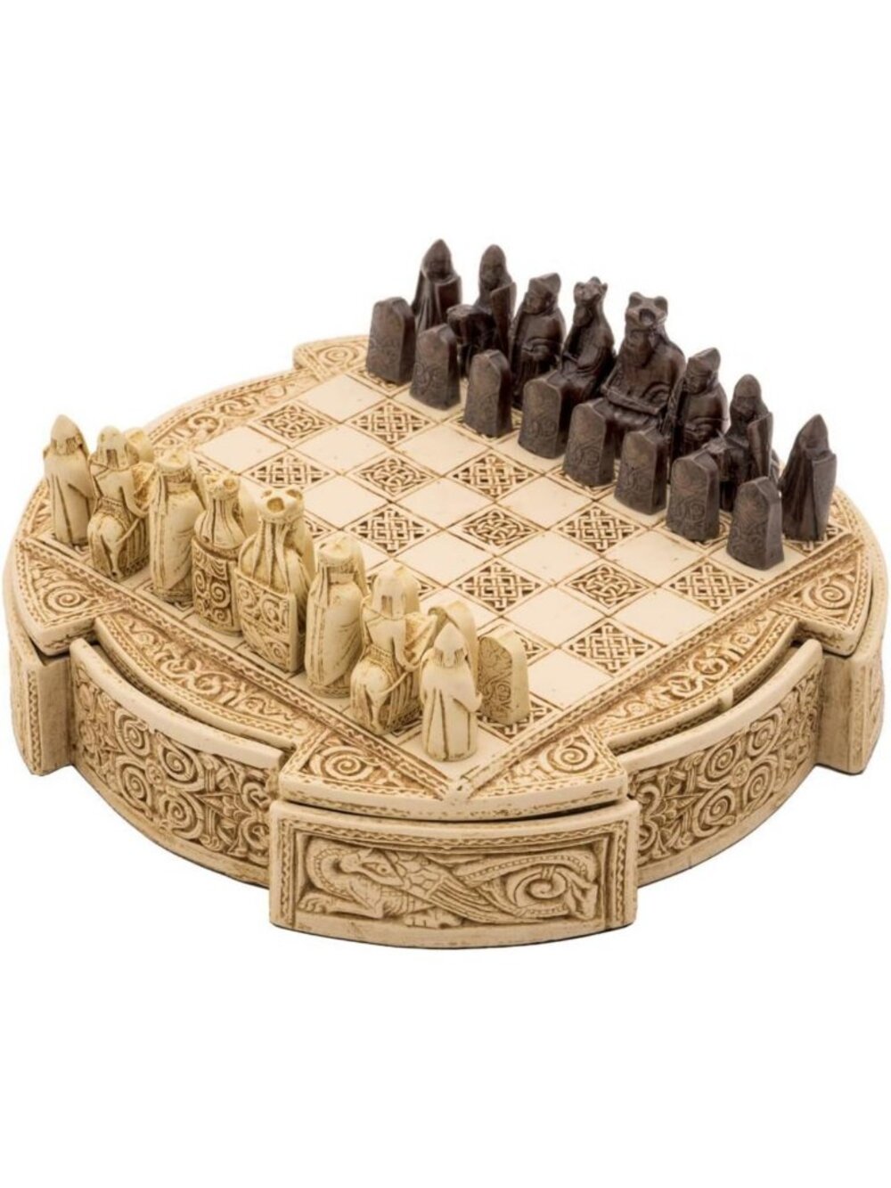 Compact Celtic Chess Set - 9" Cream Color, Travel-Friendly, Decorative Game